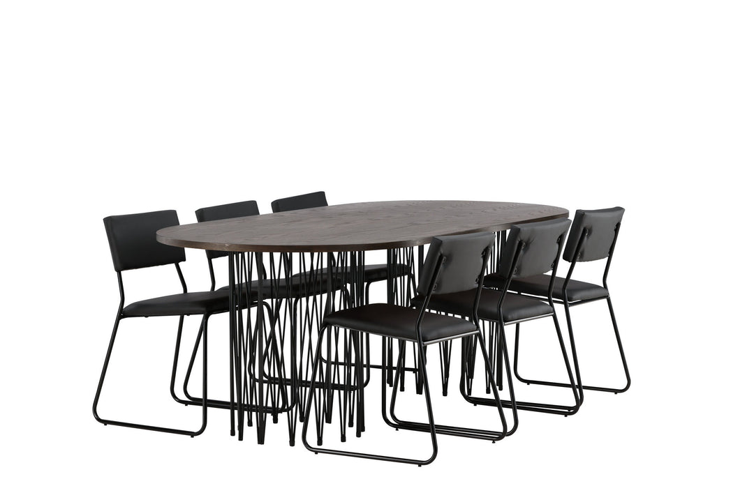 Venture Home Stone oval Dining Table - Black / Mocca Veneer +Kenth Chair - Black / Black PU _6