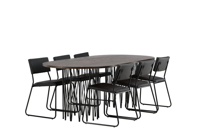 Venture Home Stone oval Dining Table - Black / Mocca Veneer +Kenth Chair - Black / Black PU _6