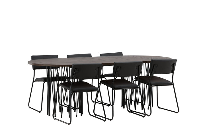 Venture Home Stone oval Dining Table - Black / Mocca Veneer +Kenth Chair - Black / Black PU _6