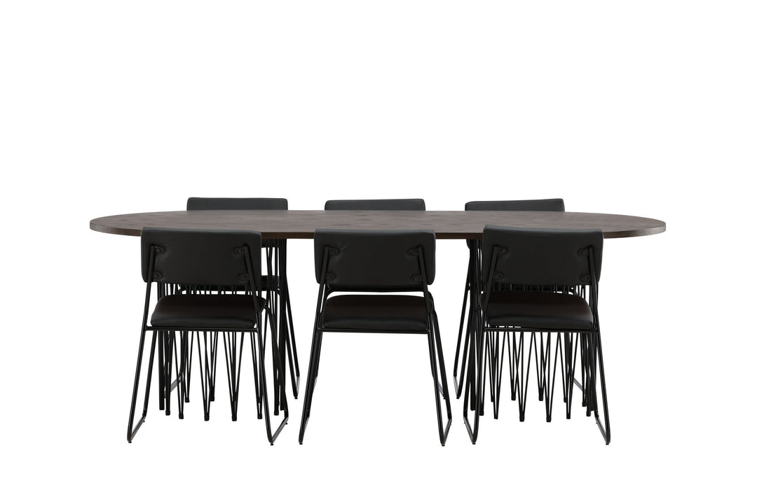 Venture Home Stone oval Dining Table - Black / Mocca Veneer +Kenth Chair - Black / Black PU _6