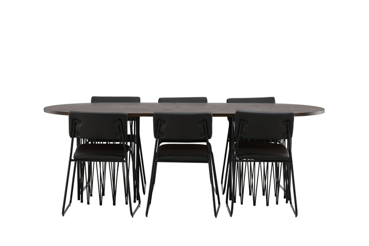 Venture Home Stone oval Dining Table - Black / Mocca Veneer +Kenth Chair - Black / Black PU _6