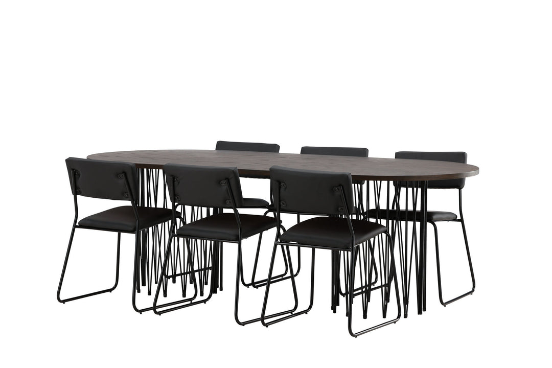 Venture Home Stone oval Dining Table - Black / Mocca Veneer +Kenth Chair - Black / Black PU _6