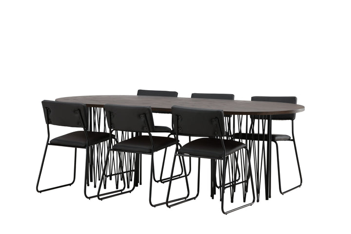 Venture Home Stone oval Dining Table - Black / Mocca Veneer +Kenth Chair - Black / Black PU _6