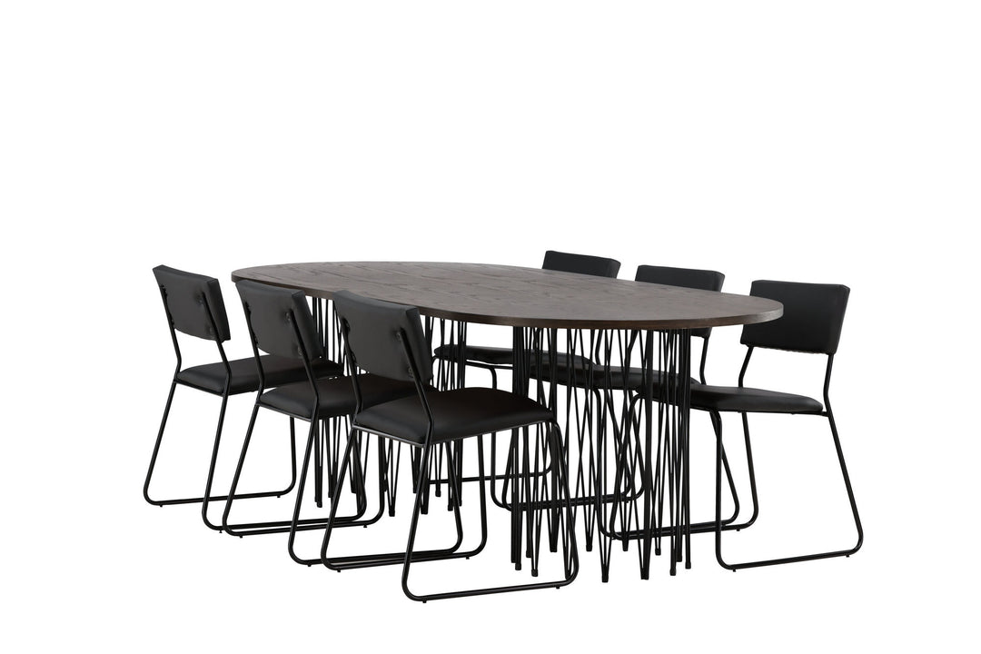Venture Home Stone oval Dining Table - Black / Mocca Veneer +Kenth Chair - Black / Black PU _6