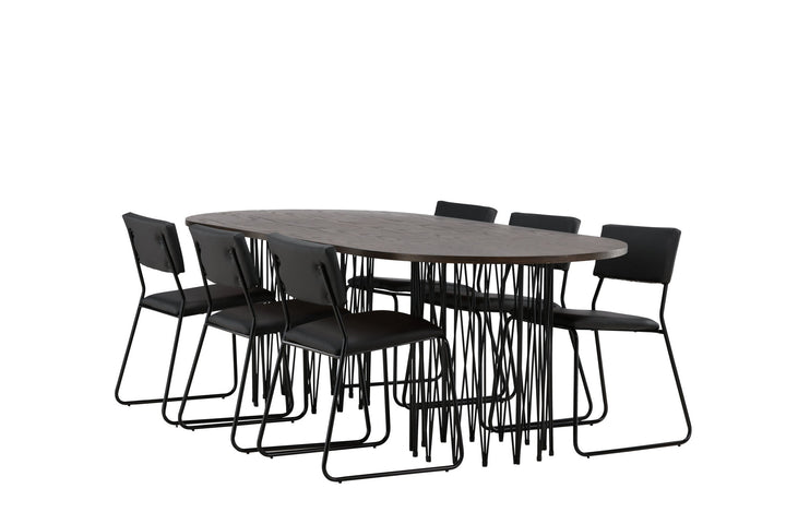 Venture Home Stone oval Dining Table - Black / Mocca Veneer +Kenth Chair - Black / Black PU _6