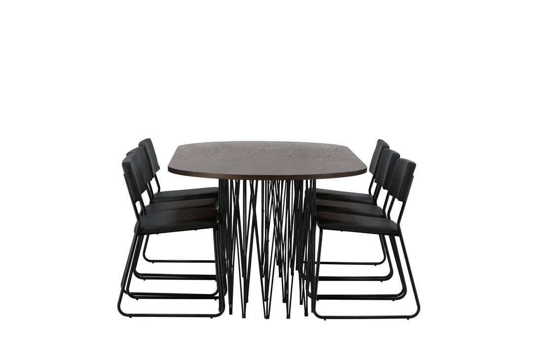 Venture Home Stone oval Dining Table - Black / Mocca Veneer +Kenth Chair - Black / Black PU _6