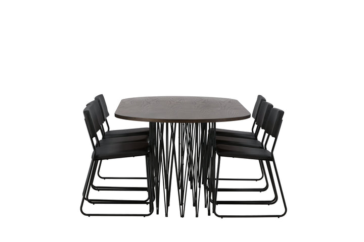 Venture Home Stone oval Dining Table - Black / Mocca Veneer +Kenth Chair - Black / Black PU _6