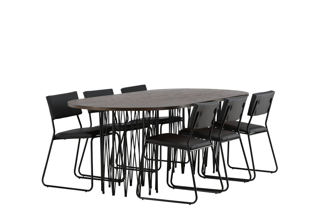 Venture Home Stone oval Dining Table - Black / Mocca Veneer +Kenth Chair - Black / Black PU _6