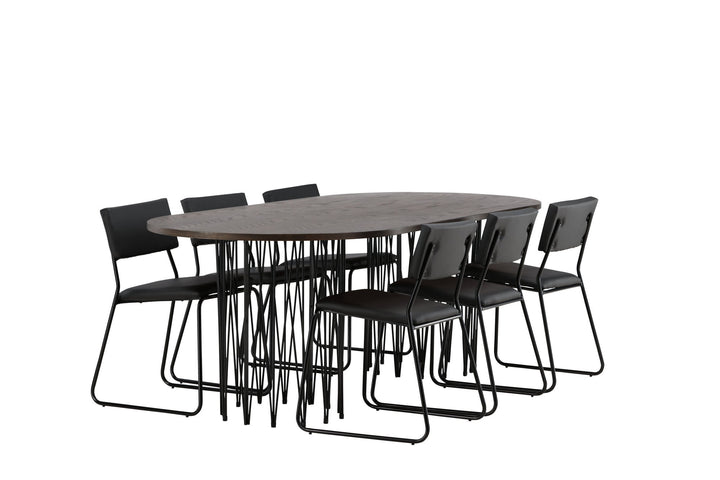 Venture Home Stone oval Dining Table - Black / Mocca Veneer +Kenth Chair - Black / Black PU _6