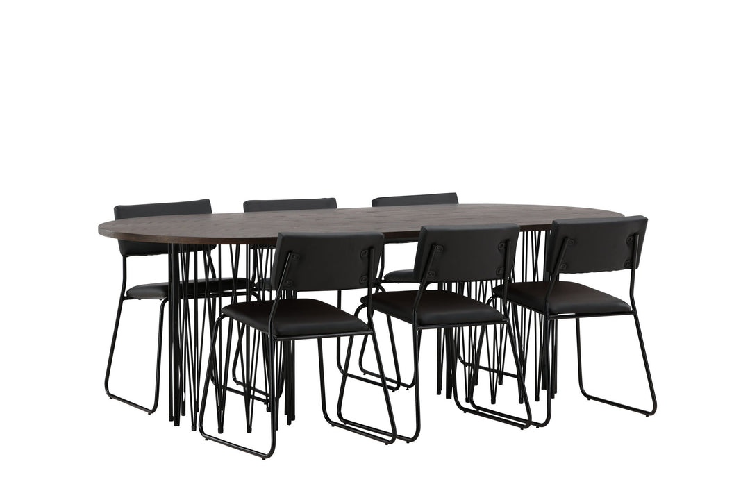 Venture Home Stone oval Dining Table - Black / Mocca Veneer +Kenth Chair - Black / Black PU _6