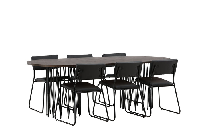 Venture Home Stone oval Dining Table - Black / Mocca Veneer +Kenth Chair - Black / Black PU _6