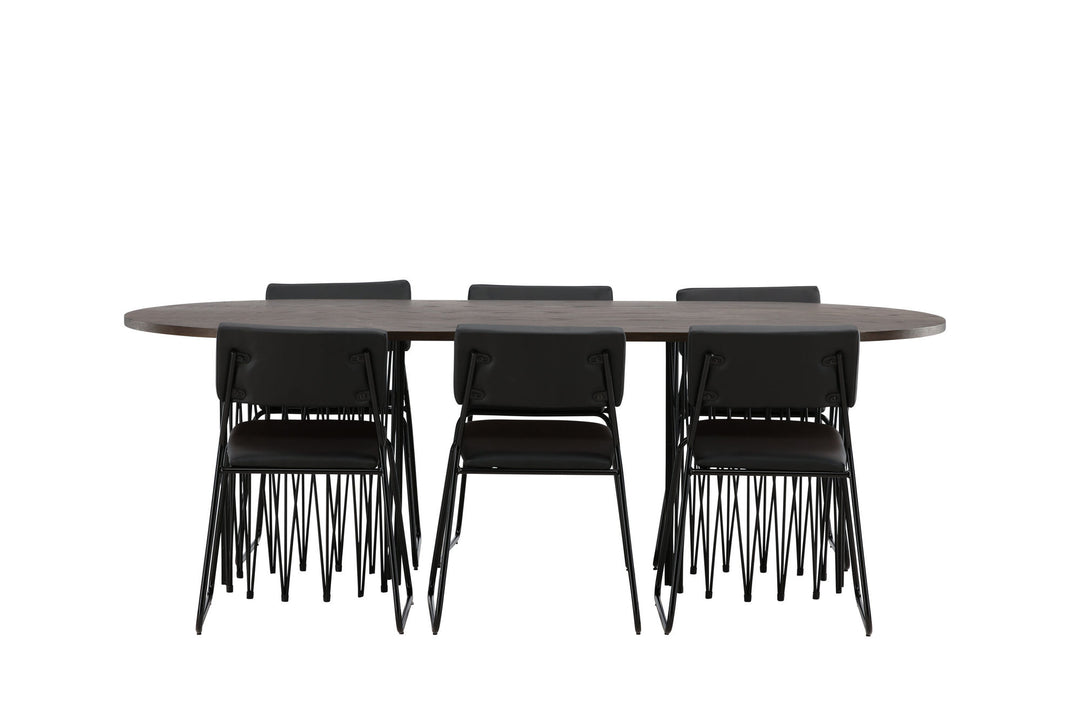 Venture Home Stone oval Dining Table - Black / Mocca Veneer +Kenth Chair - Black / Black PU _6