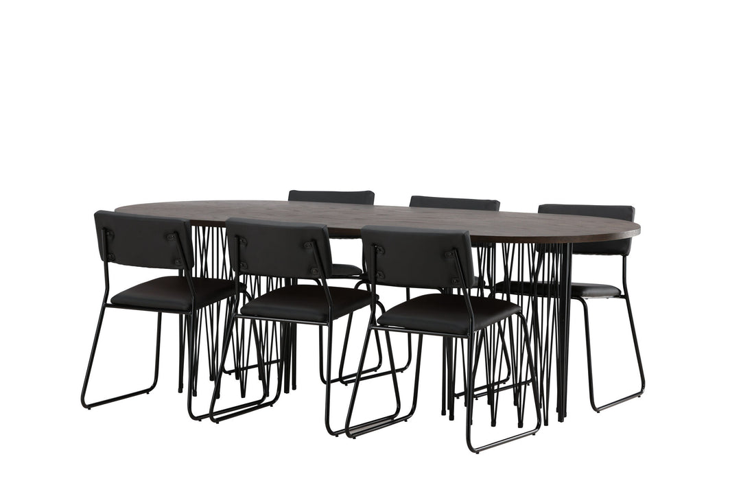 Venture Home Stone oval Dining Table - Black / Mocca Veneer +Kenth Chair - Black / Black PU _6