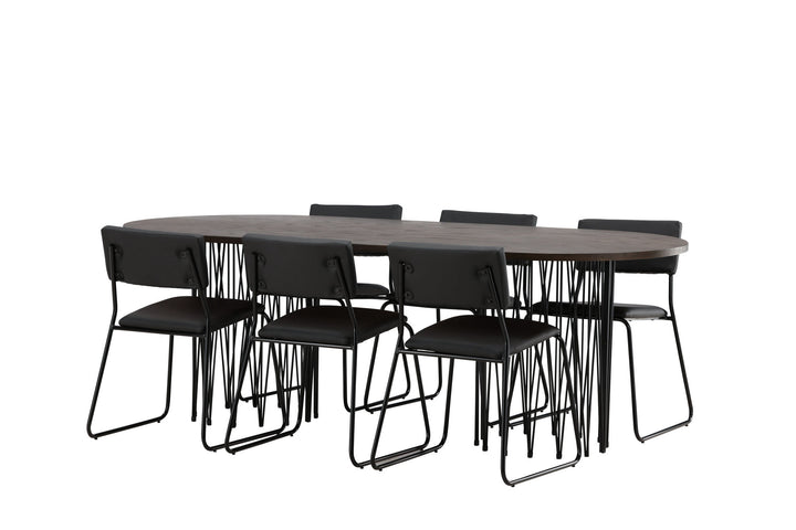 Venture Home Stone oval Dining Table - Black / Mocca Veneer +Kenth Chair - Black / Black PU _6