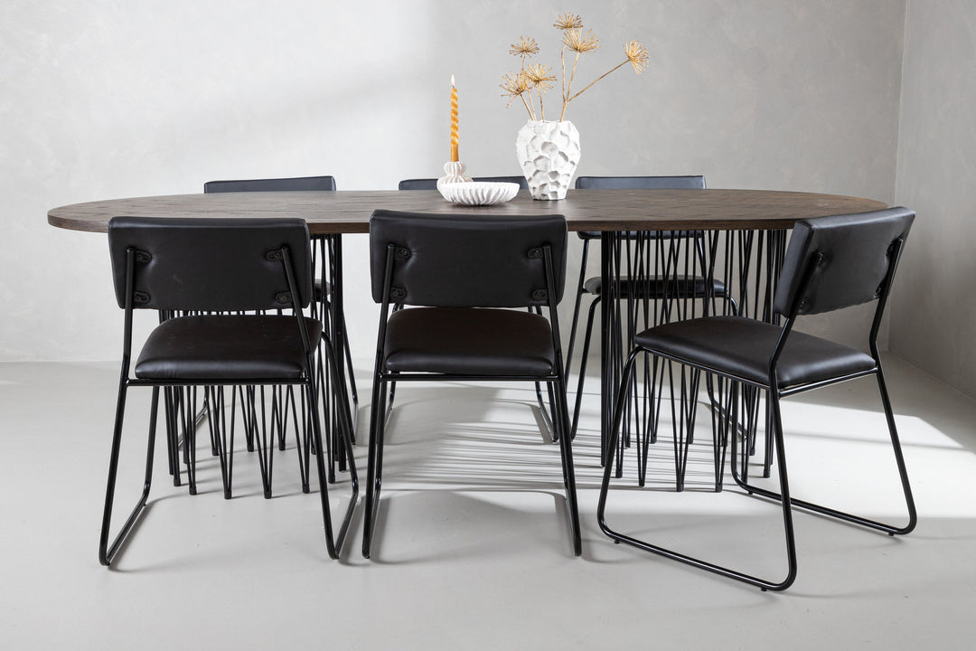 Venture Home Stone oval Dining Table - Black / Mocca Veneer +Kenth Chair - Black / Black PU _6