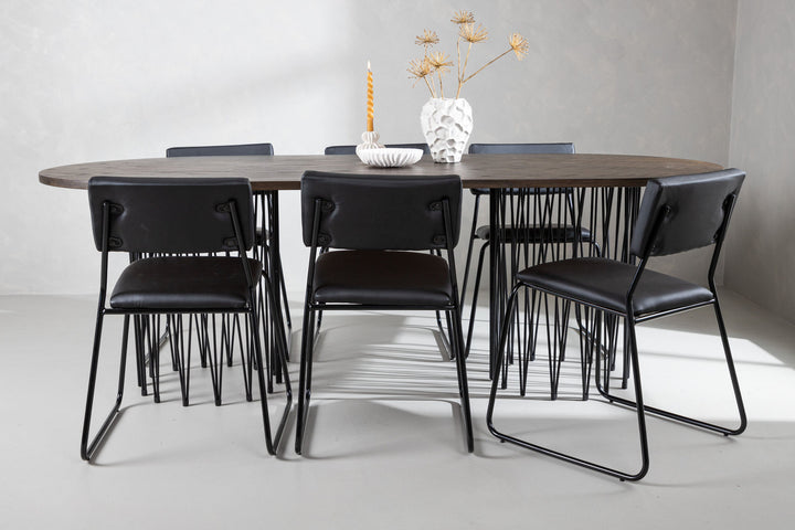 Venture Home Stone oval Dining Table - Black / Mocca Veneer +Kenth Chair - Black / Black PU _6