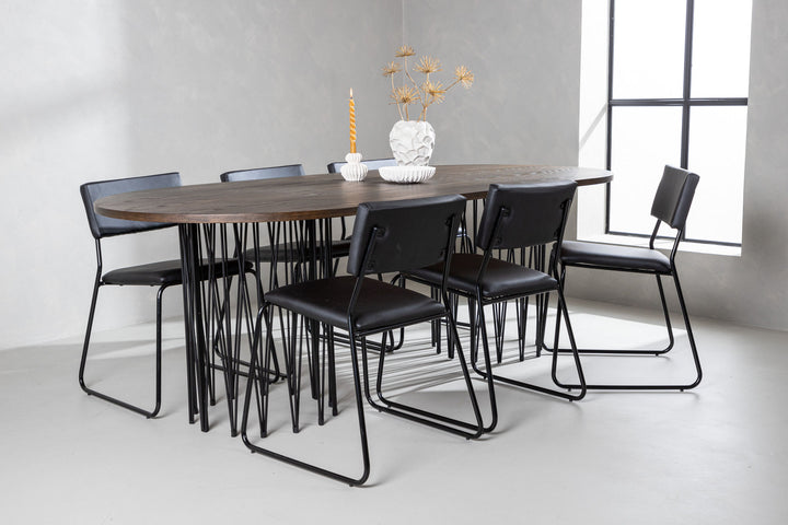 Venture Home Stone oval Dining Table - Black / Mocca Veneer +Kenth Chair - Black / Black PU _6