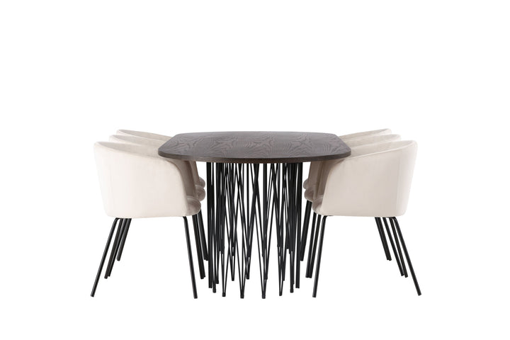Venture Home Stone oval Dining Table - Black / Mocca Veneer +Berit Chair - Black / Beige Velvet _6