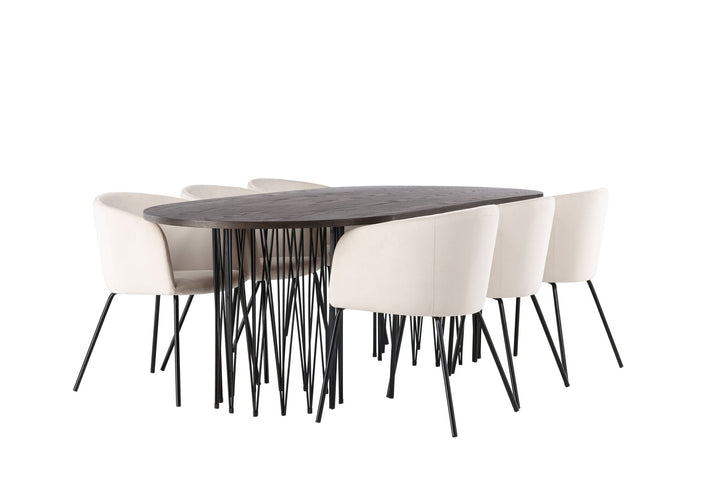 Venture Home Stone oval Dining Table - Black / Mocca Veneer +Berit Chair - Black / Beige Velvet _6