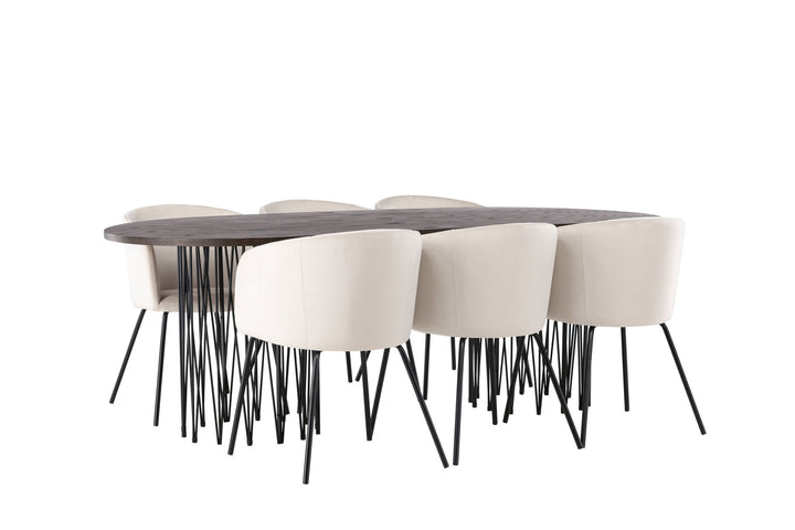 Venture Home Stone oval Dining Table - Black / Mocca Veneer +Berit Chair - Black / Beige Velvet _6