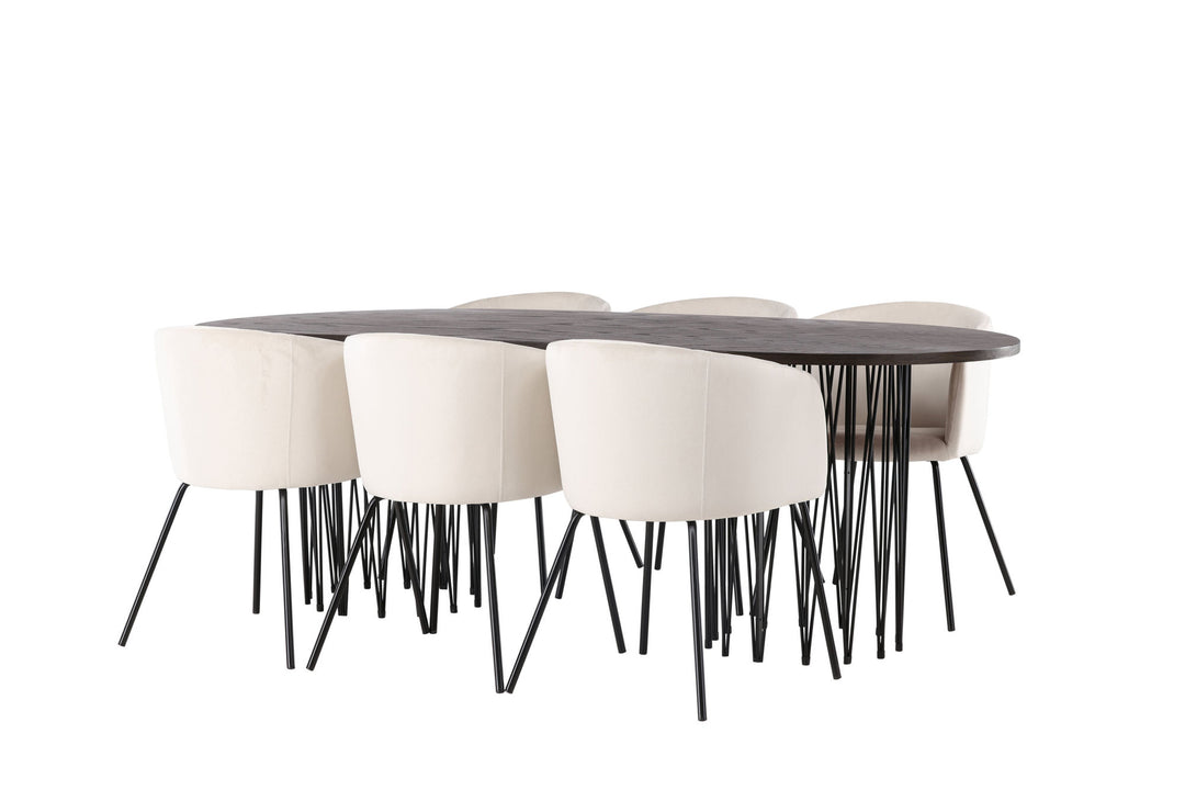 Venture Home Stone oval Dining Table - Black / Mocca Veneer +Berit Chair - Black / Beige Velvet _6