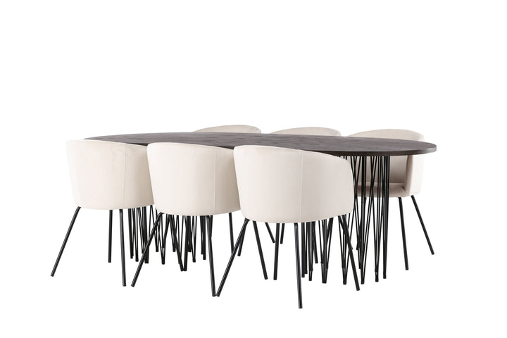 Venture Home Stone oval Dining Table - Black / Mocca Veneer +Berit Chair - Black / Beige Velvet _6