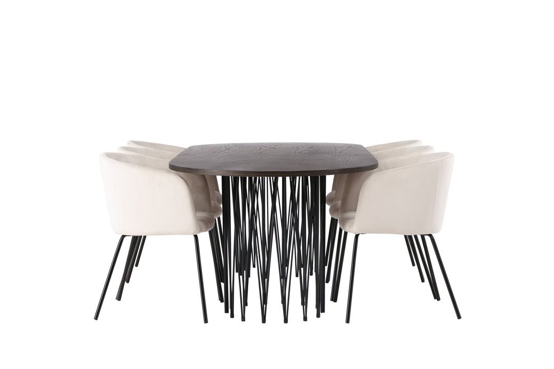 Venture Home Stone oval Dining Table - Black / Mocca Veneer +Berit Chair - Black / Beige Velvet _6