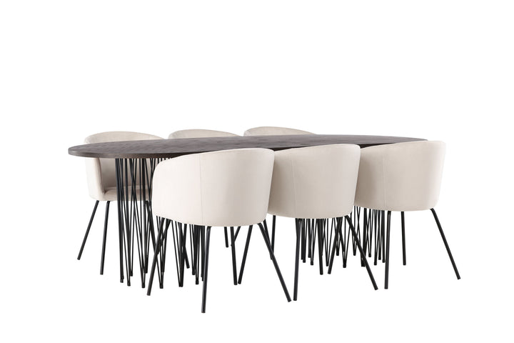 Venture Home Stone oval Dining Table - Black / Mocca Veneer +Berit Chair - Black / Beige Velvet _6