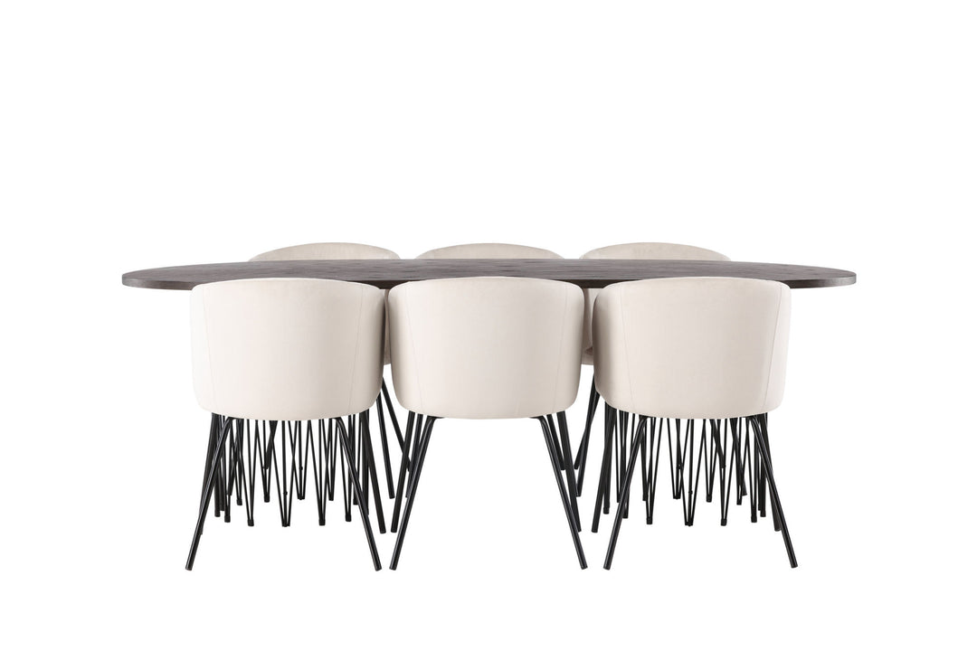 Venture Home Stone oval Dining Table - Black / Mocca Veneer +Berit Chair - Black / Beige Velvet _6