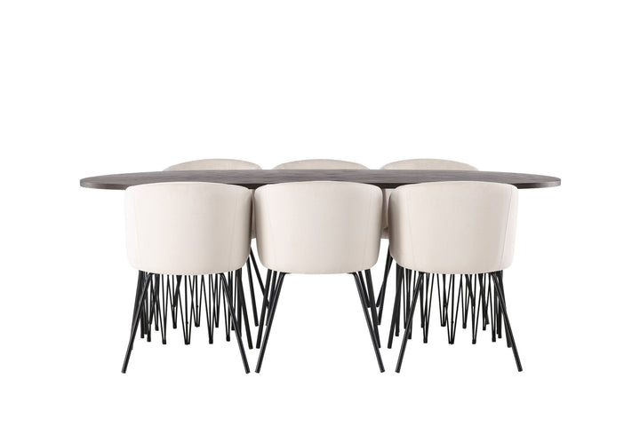 Venture Home Stone oval Dining Table - Black / Mocca Veneer +Berit Chair - Black / Beige Velvet _6