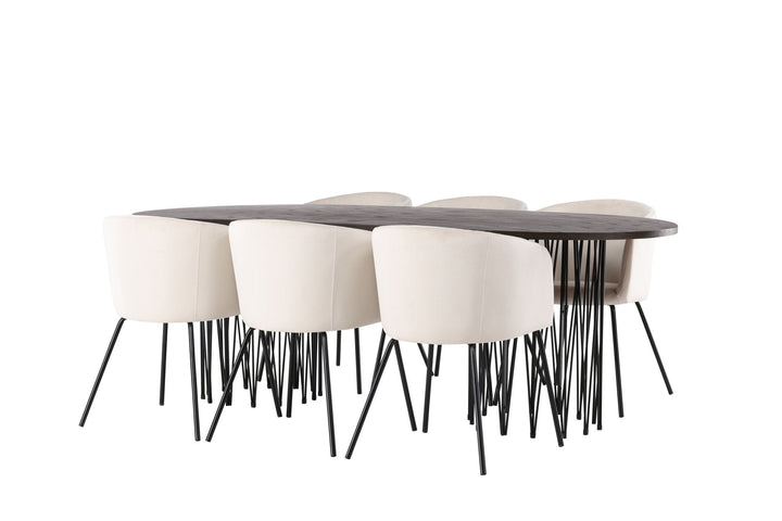 Venture Home Stone oval Dining Table - Black / Mocca Veneer +Berit Chair - Black / Beige Velvet _6