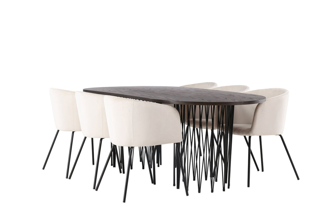 Venture Home Stone oval Dining Table - Black / Mocca Veneer +Berit Chair - Black / Beige Velvet _6