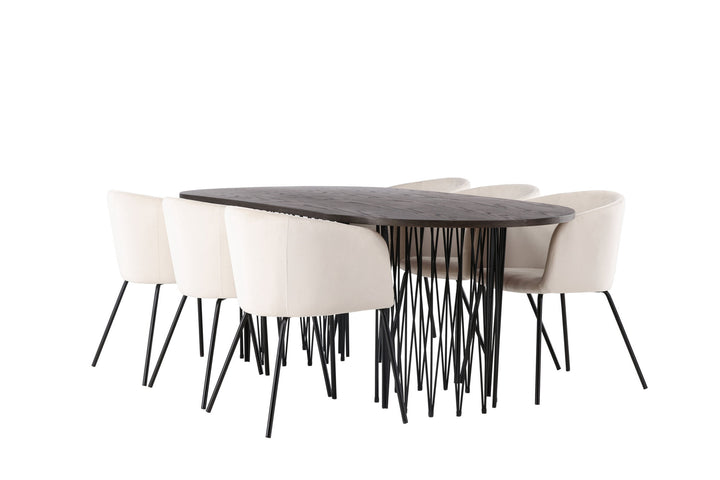 Venture Home Stone oval Dining Table - Black / Mocca Veneer +Berit Chair - Black / Beige Velvet _6