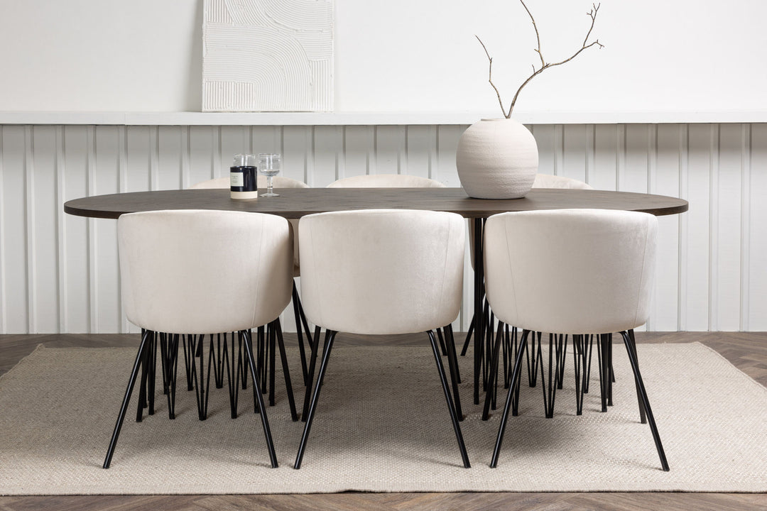 Venture Home Stone oval Dining Table - Black / Mocca Veneer +Berit Chair - Black / Beige Velvet _6