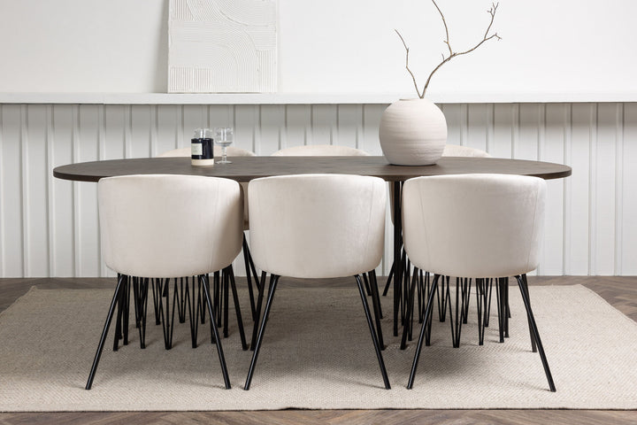 Venture Home Stone oval Dining Table - Black / Mocca Veneer +Berit Chair - Black / Beige Velvet _6