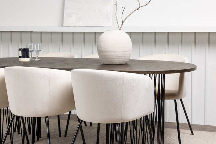 Venture Home Stone oval Dining Table - Black / Mocca Veneer +Berit Chair - Black / Beige Velvet _6
