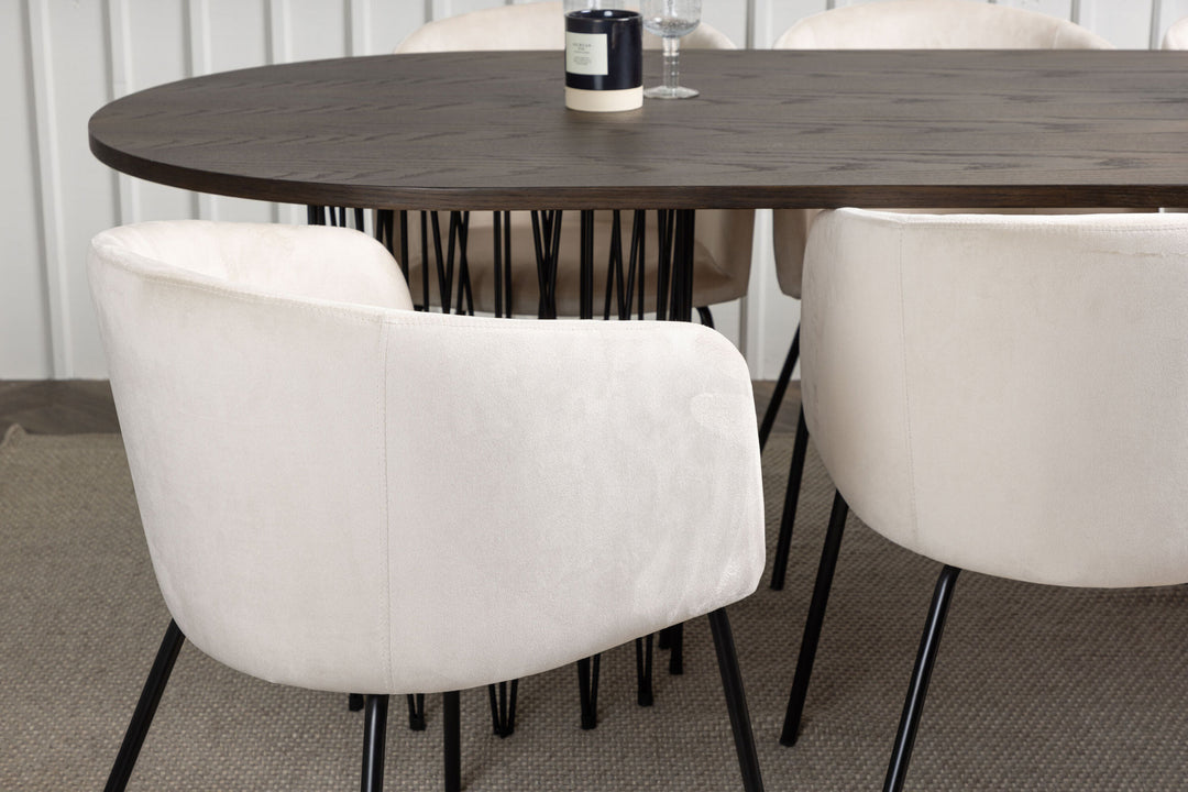 Venture Home Stone oval Dining Table - Black / Mocca Veneer +Berit Chair - Black / Beige Velvet _6