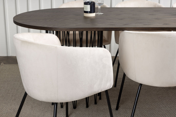 Venture Home Stone oval Dining Table - Black / Mocca Veneer +Berit Chair - Black / Beige Velvet _6