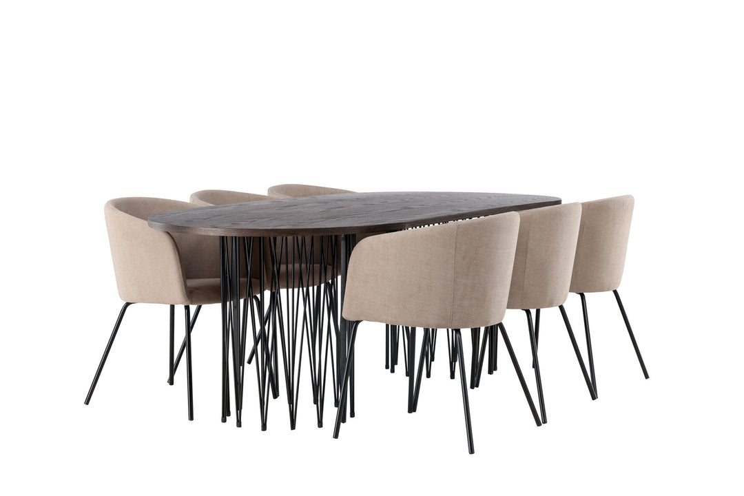 Venture Home Stone oval Dining Table - Black / Mocca Veneer +Berit Chair - Black / Beige Fabric (Polyester linen ) _6