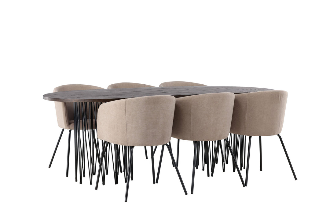 Venture Home Stone oval Dining Table - Black / Mocca Veneer +Berit Chair - Black / Beige Fabric (Polyester linen ) _6