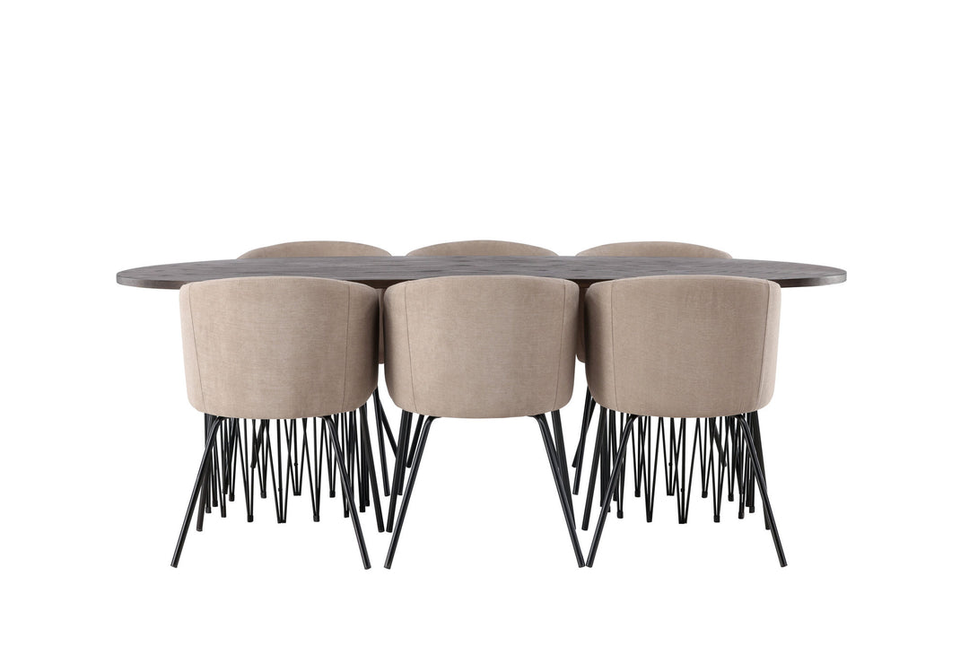 Venture Home Stone oval Dining Table - Black / Mocca Veneer +Berit Chair - Black / Beige Fabric (Polyester linen ) _6