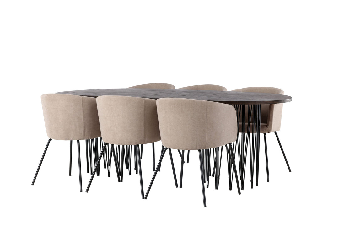 Venture Home Stone oval Dining Table - Black / Mocca Veneer +Berit Chair - Black / Beige Fabric (Polyester linen ) _6