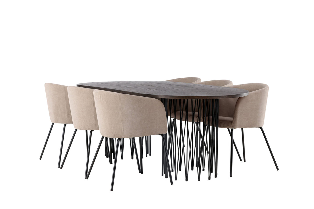 Venture Home Stone oval Dining Table - Black / Mocca Veneer +Berit Chair - Black / Beige Fabric (Polyester linen ) _6