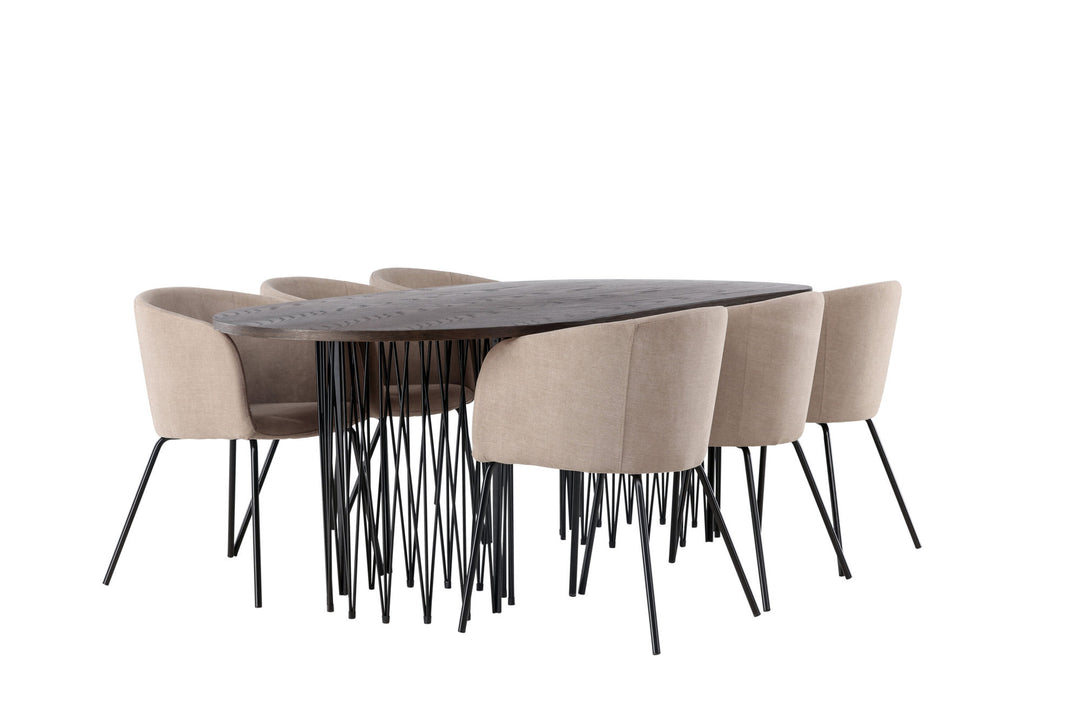 Venture Home Stone oval Dining Table - Black / Mocca Veneer +Berit Chair - Black / Beige Fabric (Polyester linen ) _6
