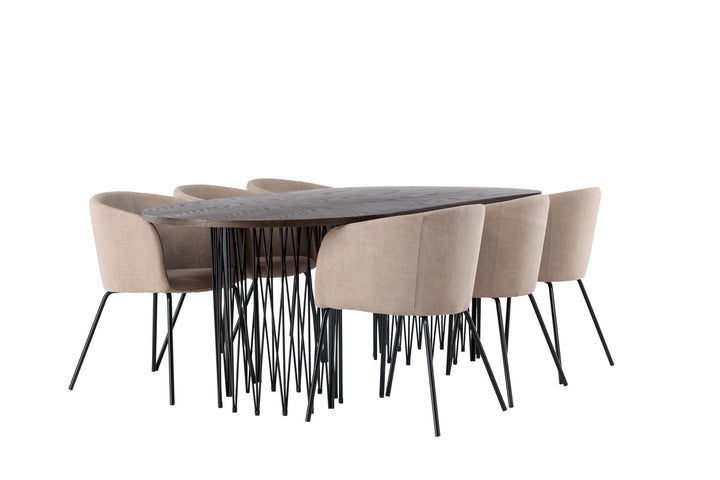 Venture Home Stone oval Dining Table - Black / Mocca Veneer +Berit Chair - Black / Beige Fabric (Polyester linen ) _6