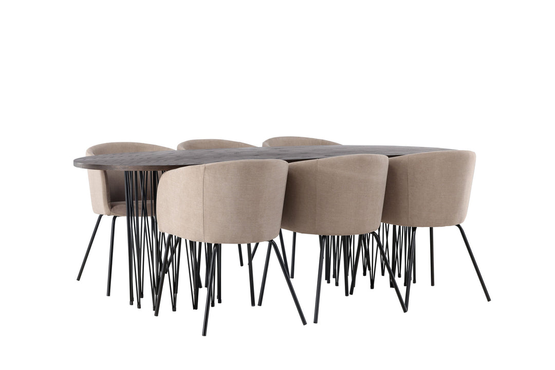 Venture Home Stone oval Dining Table - Black / Mocca Veneer +Berit Chair - Black / Beige Fabric (Polyester linen ) _6