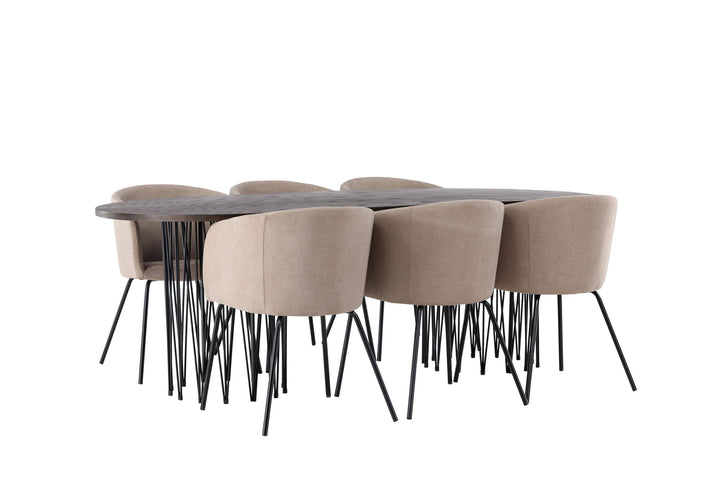 Venture Home Stone oval Dining Table - Black / Mocca Veneer +Berit Chair - Black / Beige Fabric (Polyester linen ) _6