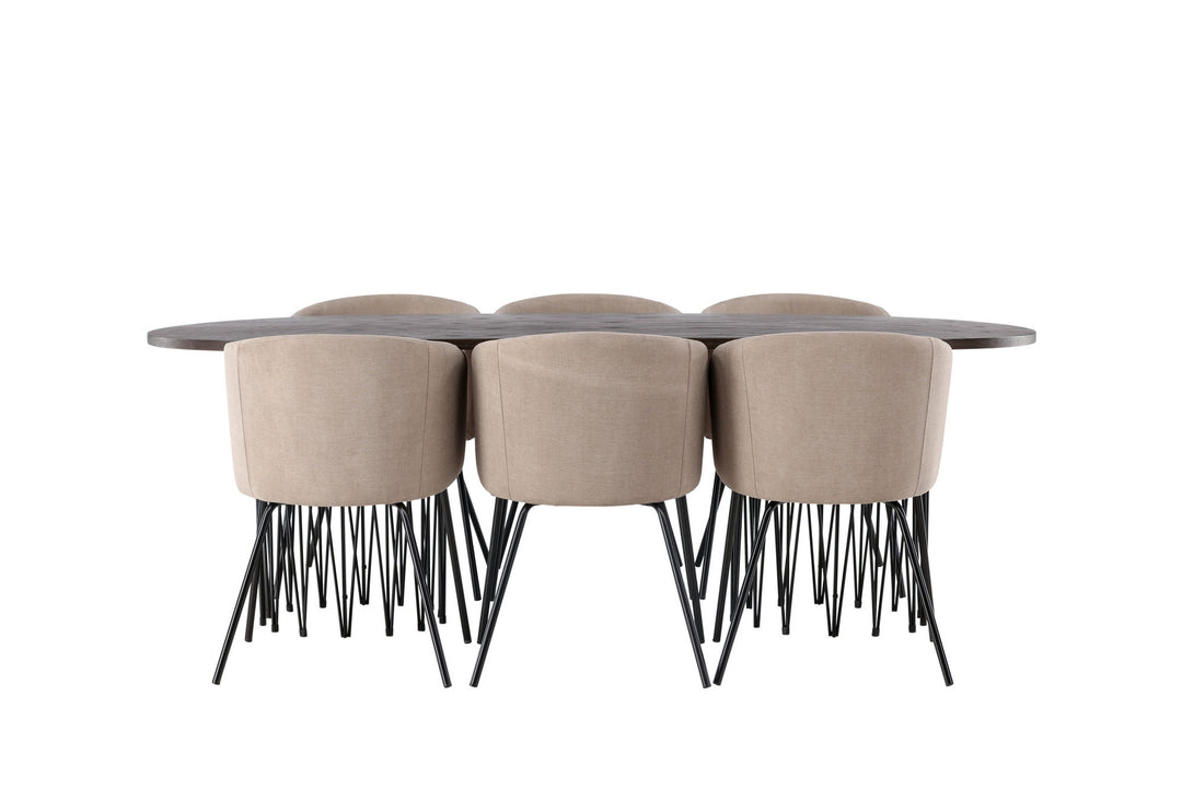 Venture Home Stone oval Dining Table - Black / Mocca Veneer +Berit Chair - Black / Beige Fabric (Polyester linen ) _6