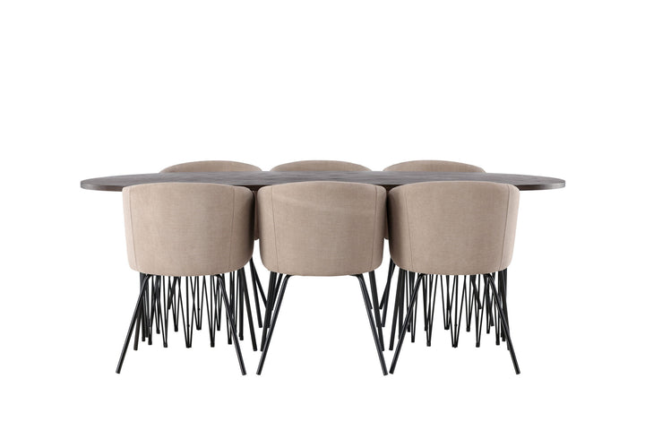 Venture Home Stone oval Dining Table - Black / Mocca Veneer +Berit Chair - Black / Beige Fabric (Polyester linen ) _6