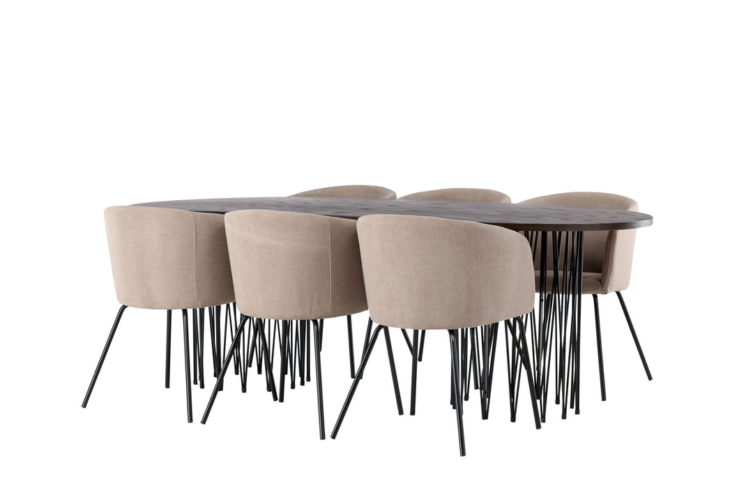 Venture Home Stone oval Dining Table - Black / Mocca Veneer +Berit Chair - Black / Beige Fabric (Polyester linen ) _6